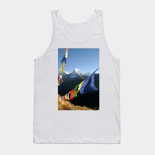 Buddhist Prayer Flags with Himalaya mountain peaks Tank Top